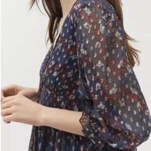 Urban Outfitters Blue Red Gold Shimmer Print Chiffon BabyDoll Mini Dress XS EUC